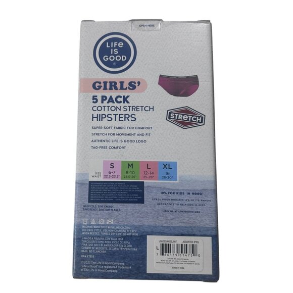 Life Is Good‎ Hipsters Girls Size Large Cotton Stretch 5-Pack New - Picture 7 of 7